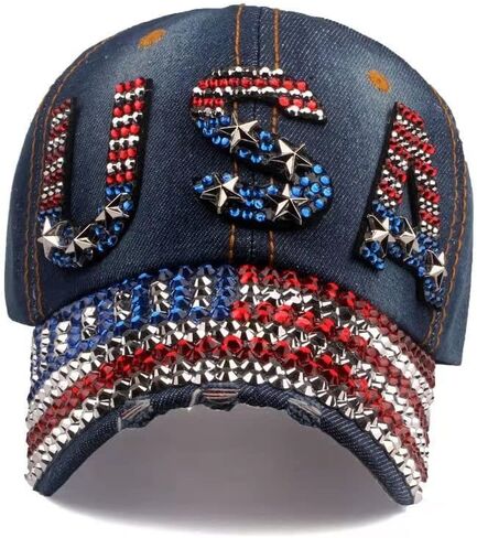 Natalie Mills Bling Patriotic Hat Bling Baseball Hat! Baseball Cap! Women's Baseball Hat! Rhinestone Hat! in Saudi Arabia