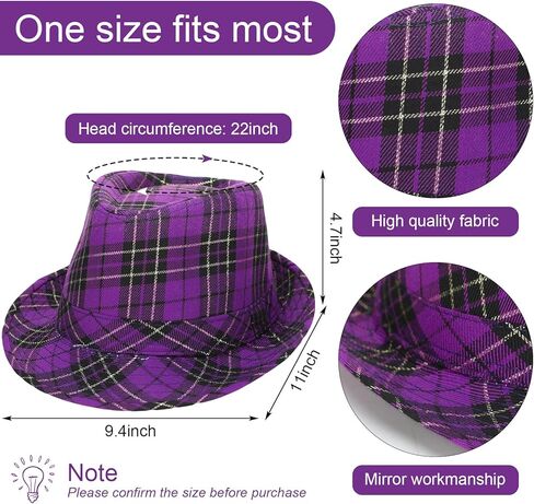 Janmercy 3 Pcs Mardi Gras Fedora Hat Purple Plaid Mardi Gras Costume Accessories Headwear Purple Cowboy Hat for Children Men Women Party Parade in Kuwait