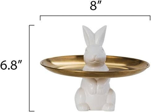 تمثال أرنب عيد الفصح ذو الزينة الذهبية اللطيفة، تمثال صغير للإكسسوارات، عرض البوتيكات، المفاتيح، المجوهرات، حامل الحلي، ديكور المنزل (الأرنب المستلقي) in Kuwait