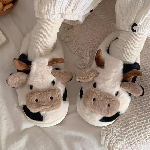 Cow Slipper for Girls and Boys, Toddler Kids Cute Soft Plush Warm Cozy Animal Home House Slippers, Indoor Outdoor Cozy Trendy Slip-On Slipper in Kuwait