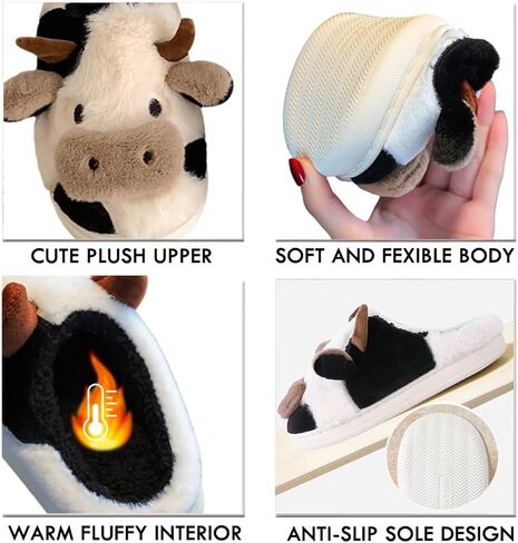 Cow Slipper for Girls and Boys, Toddler Kids Cute Soft Plush Warm Cozy Animal Home House Slippers, Indoor Outdoor Cozy Trendy Slip-On Slipper in Kuwait