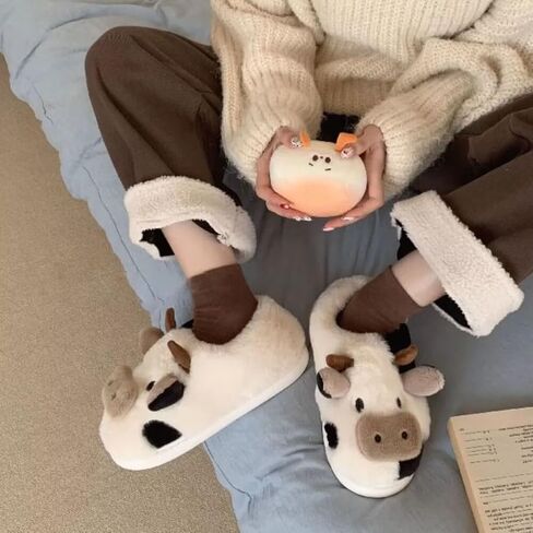 Cow Slipper for Girls and Boys, Toddler Kids Cute Soft Plush Warm Cozy Animal Home House Slippers, Indoor Outdoor Cozy Trendy Slip-On Slipper in Kuwait