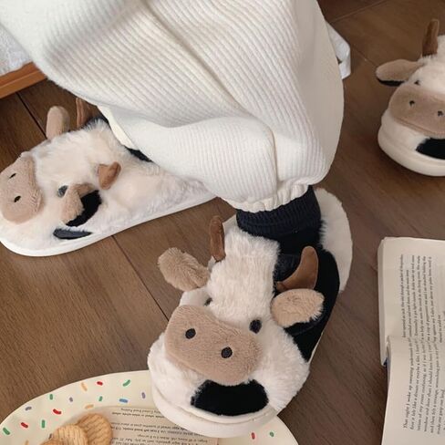 Cow Slipper for Girls and Boys, Toddler Kids Cute Soft Plush Warm Cozy Animal Home House Slippers, Indoor Outdoor Cozy Trendy Slip-On Slipper in Kuwait