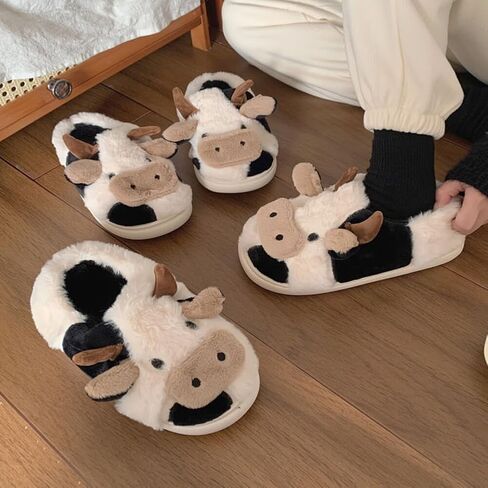 Cow Slipper for Girls and Boys, Toddler Kids Cute Soft Plush Warm Cozy Animal Home House Slippers, Indoor Outdoor Cozy Trendy Slip-On Slipper in Kuwait