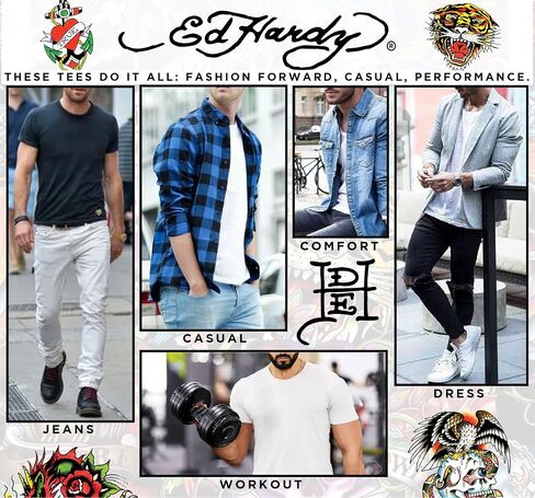 ED HARDY 3-Pack Men's T-Shirts -Micro Modal Short Sleeve Crew Neck Classic Tees - Mens Undershirts, Gym/Work Casual Tshirts in Kuwait