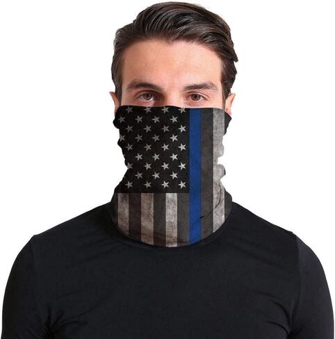 Van & Company Multifunctional Neck Gaiter, American Flag/Thin blue line,One Size in Saudi Arabia