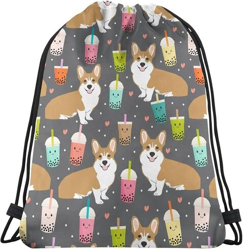 baifumen كورجي فقاعة الشاي بوبا الشاي النسيج لطيف kawaii كورجيس نمط طباعة الرباط على ظهره، كيس سلسلة حقيبة السرج مقاومة للماء النايلون حقيبة الشاطئ لصالة الألعاب الرياضية التسوق الرياضة اليوغا in Kuwait