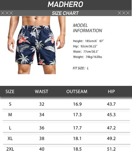 MADHERO Mens Swim Trunks Vintage Floral Quick Dry Beach Shorts Bathing Suit with Mesh Lining in Saudi Arabia