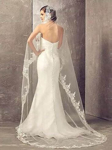 HEREAD كاتدرائية الدانتيل طرحة الزفاف للعرائس طويل مصلى طول حجاب الزفاف تول 1 الطبقة 118 "إكسسوارات الشعر in Kuwait