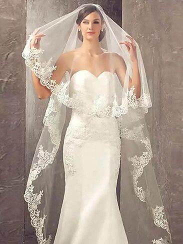 HEREAD كاتدرائية الدانتيل طرحة الزفاف للعرائس طويل مصلى طول حجاب الزفاف تول 1 الطبقة 118 "إكسسوارات الشعر in Kuwait