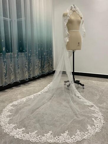 HEREAD كاتدرائية الدانتيل طرحة الزفاف للعرائس طويل مصلى طول حجاب الزفاف تول 1 الطبقة 118 "إكسسوارات الشعر in Kuwait