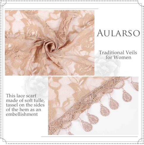 Aularso حجاب الكنيسة الدانتيل وشاح الزفاف الأزهار شرابة شال حجاب Mantilla لينة تول مطرزة الحجاب الجماعي الزفاف للنساء in Saudi Arabia