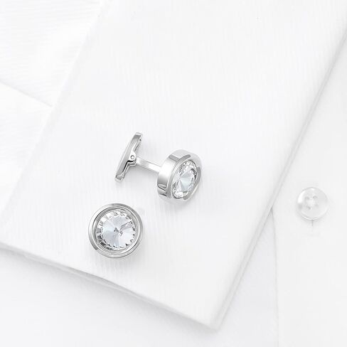 Dannyshi Mens Cufflinks Blue Crystal Circular Classic Tuxedo Shirt Cufflinks Tie clip set for Men Business Wedding in Kuwait