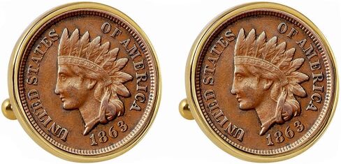 1800's Indian Penny Goldtone Bezel Coin Cuff Links | United States Coins | Men's Cufflinks | Over 100 Years Old in Saudi Arabia