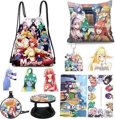 Findmo MONSTER MUSUME EVERYDAY LIFE WITH MONSTER GIRLS Gift Set, Drawstring Bag Backpack Button Pin Bracelet Card Stickers Pillow Case for Fans in Saudi Arabia