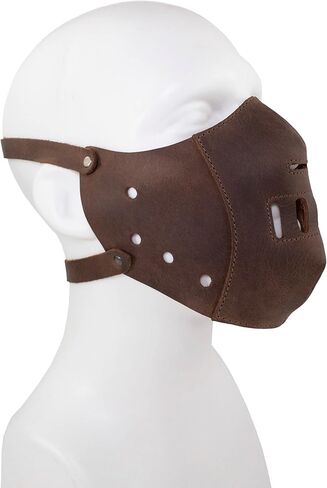 Hide & Play, Muzzle Mask Handmade from Full Grain Leather, Ideal for Cosplay, Halloween, Performances, Films, Shows & Concerts - Bourbon Brown in Kuwait