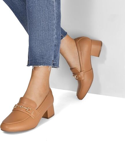 حذاء نسائي من DREAM PAIRS بكعب متوسط ​​مكتنز، حذاء مريح سهل الارتداء، حذاء كاجوال أنيق وعصري للعمل in Kuwait