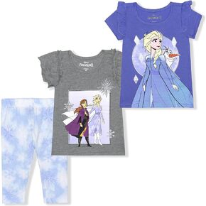 Disney Frozen Girls’ Elsa, Anna and Olaf T-Shirts and Legging Set for Toddler and Little Kids – Purple/Blue/Gray