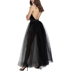 نسائي تول تنانير طويلة تنورة فوقية فستان ماكسي شبكي طبقة طول الأرض طبقات عالية الخصر مناسبة خاصة تنورة حفل زفاف أسود in Kuwait