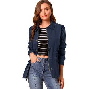 Allegra K Women's Utility Jackets Drawstring Waist Flap Pockets Lightweight Jacket