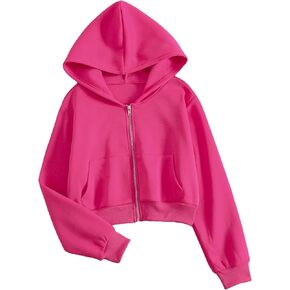 SHENHE Women's Casual Long Sleeve Zip Up Hoodie Jacket Drop Shoulder Crop Tops