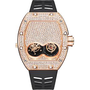 LEMBATRUON Mens Diamond Fashion Watch Iced-Out Jewelry Set Hip-hop Designer Punk Crystal Wristwatch in Saudi Arabia