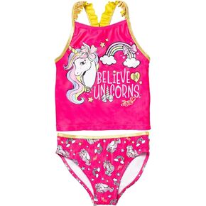 JoJo Siwa Girls Racerback Tankini Top and Bikini Bottom Swim Set Toddler to Big Kid