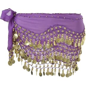 Belly Dance Hip Scarf, Belly Dancing Skirt Hip Scarves with Dangling Gold Coins for Belly Dance Yoga Class