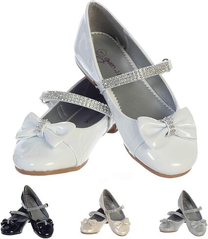 Gwen & Zoe Girl Dress Flats Shoes for Weddings, Christmas and Parties - Big and Little Girl Flats, Toddler, First Communion with Rhinestone Strap in Saudi Arabia