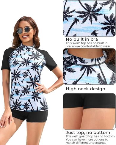 Daci Women Short Sleeve Rashguard Top Swim Shirt Swimsuits Top Only No Built in Bra Bathing Suit No Bottom in Saudi Arabia
