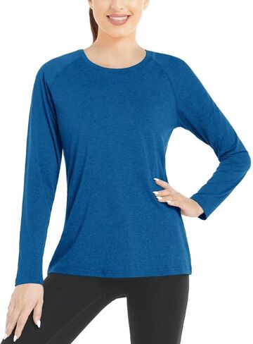 قمصان Boladeci النسائية بعامل حماية من الأشعة فوق البنفسجية 50+، قمصان طويلة الأكمام للحماية من الشمس ومقاومة للتجاعيد، سريعة الجفاف، رقبة دائرية، قمصان سباحة للحماية من الطفح الجلدي in Kuwait