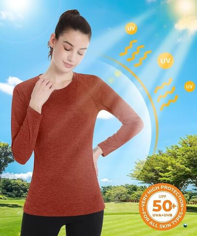 قمصان Boladeci النسائية بعامل حماية من الأشعة فوق البنفسجية 50+، قمصان طويلة الأكمام للحماية من الشمس ومقاومة للتجاعيد، سريعة الجفاف، رقبة دائرية، قمصان سباحة للحماية من الطفح الجلدي in Kuwait