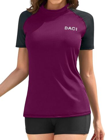 Daci Women Short Sleeve Rashguard Top Swim Shirt Swimsuits Top Only No Built in Bra Bathing Suit No Bottom in Saudi Arabia