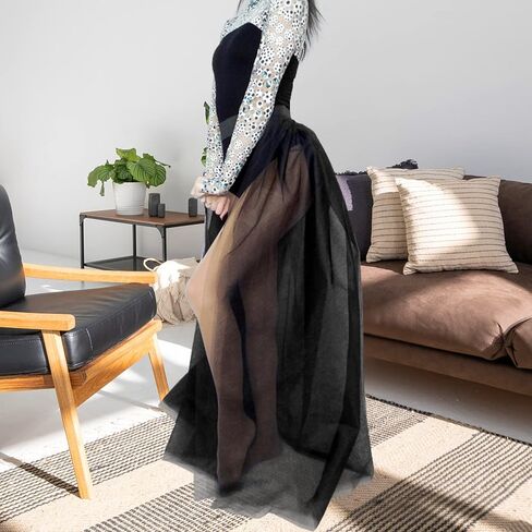 نسائي تول تنانير طويلة تنورة فوقية فستان ماكسي شبكي طبقة طول الأرض طبقات عالية الخصر مناسبة خاصة تنورة حفل زفاف أسود in Kuwait