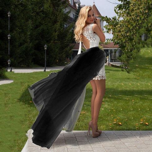 نسائي تول تنانير طويلة تنورة فوقية فستان ماكسي شبكي طبقة طول الأرض طبقات عالية الخصر مناسبة خاصة تنورة حفل زفاف أسود in Kuwait