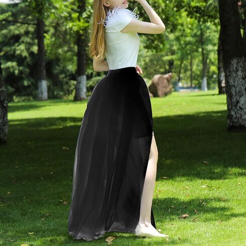 نسائي تول تنانير طويلة تنورة فوقية فستان ماكسي شبكي طبقة طول الأرض طبقات عالية الخصر مناسبة خاصة تنورة حفل زفاف أسود in Kuwait