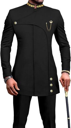 Men's 2 Pieces Suit Elegant Single Breated Slim Fit Embroidery Blazer Pants Set African Clothes Wedding in Kuwait