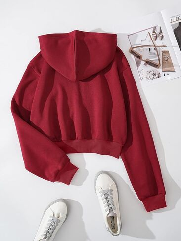 SHENHE Women's Casual Long Sleeve Zip Up Hoodie Jacket Drop Shoulder Crop Tops in Kuwait