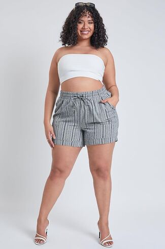 YMI Women's Plus Size Drawstring Waistband Linen Shorts in Saudi Arabia