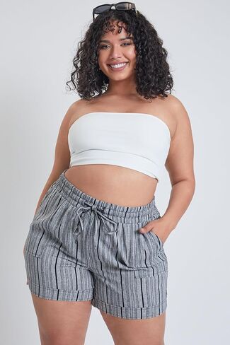 YMI Women's Plus Size Drawstring Waistband Linen Shorts in Saudi Arabia