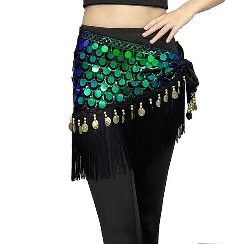 ZLTdream Glitter Sequin Triangle Wrap Belt Skirt Sparkle Belly Dance Hip Scarf for Women Outfit Accessory Tassel & Coins in Kuwait