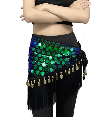 ZLTdream Glitter Sequin Triangle Wrap Belt Skirt Sparkle Belly Dance Hip Scarf for Women Outfit Accessory Tassel & Coins in Kuwait