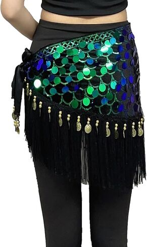 ZLTdream Glitter Sequin Triangle Wrap Belt Skirt Sparkle Belly Dance Hip Scarf for Women Outfit Accessory Tassel & Coins in Kuwait