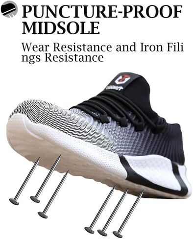 Baobeijiadao Steel Toe Shoes for Women Arch Support Non-Slip Comfortable Lightweight Work Safety Shoes Puncture Proof Slip Resistant in Kuwait