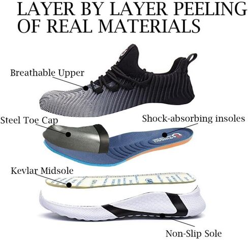 Baobeijiadao Steel Toe Shoes for Women Arch Support Non-Slip Comfortable Lightweight Work Safety Shoes Puncture Proof Slip Resistant in Kuwait