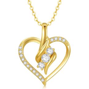 sisgem 14k الذهب الصلب قلادة القلب للنساء، الذهب الأصفر 0.55 قيراط (cttw) مويسانيتي القلب إنفينيتي قلادة قلادة المجوهرات الجميلة الذكرى السنوية هدايا عيد ميلاد للزوجة صديقة 16 ''+ 2''