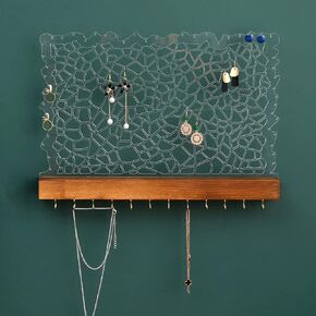 Earring Holder Organizer, Kinglin Hanging Jewelry Organizer Wall Mounted Earing Holder with Wood Base Acrylic Holder for Stud Earrings, Necklaces, Earrings, Bracelets, Rings in Saudi Arabia