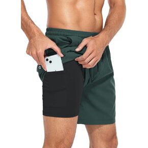 Komorebi Mens Swim Trunks with Compression Liner 7 Inch Inseam Boxer Brief Liner