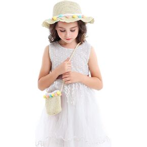 Bienvenu Kids Girl Colorful Balls Summer Beach Pool Floppy Dress Sun Hat with Pocket Bag Set in Kuwait
