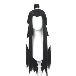 Gorgewg Long Black Wig TGCF Cosplay Xie Lian Costume Synthetic Hair with Detachable Bun and White Ribbon for Men in Kuwait